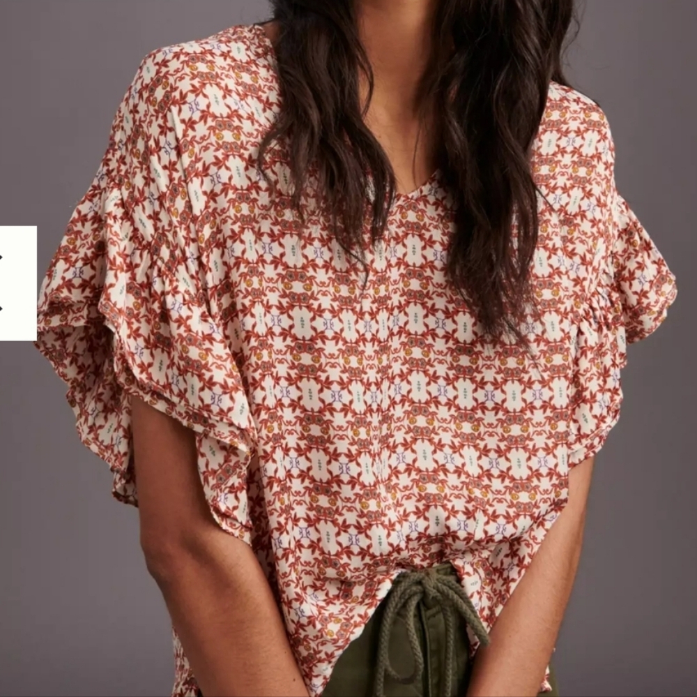 Anthropologie Grace Ruffled T Shirt Size Large in EUC - Picture 2 of 9